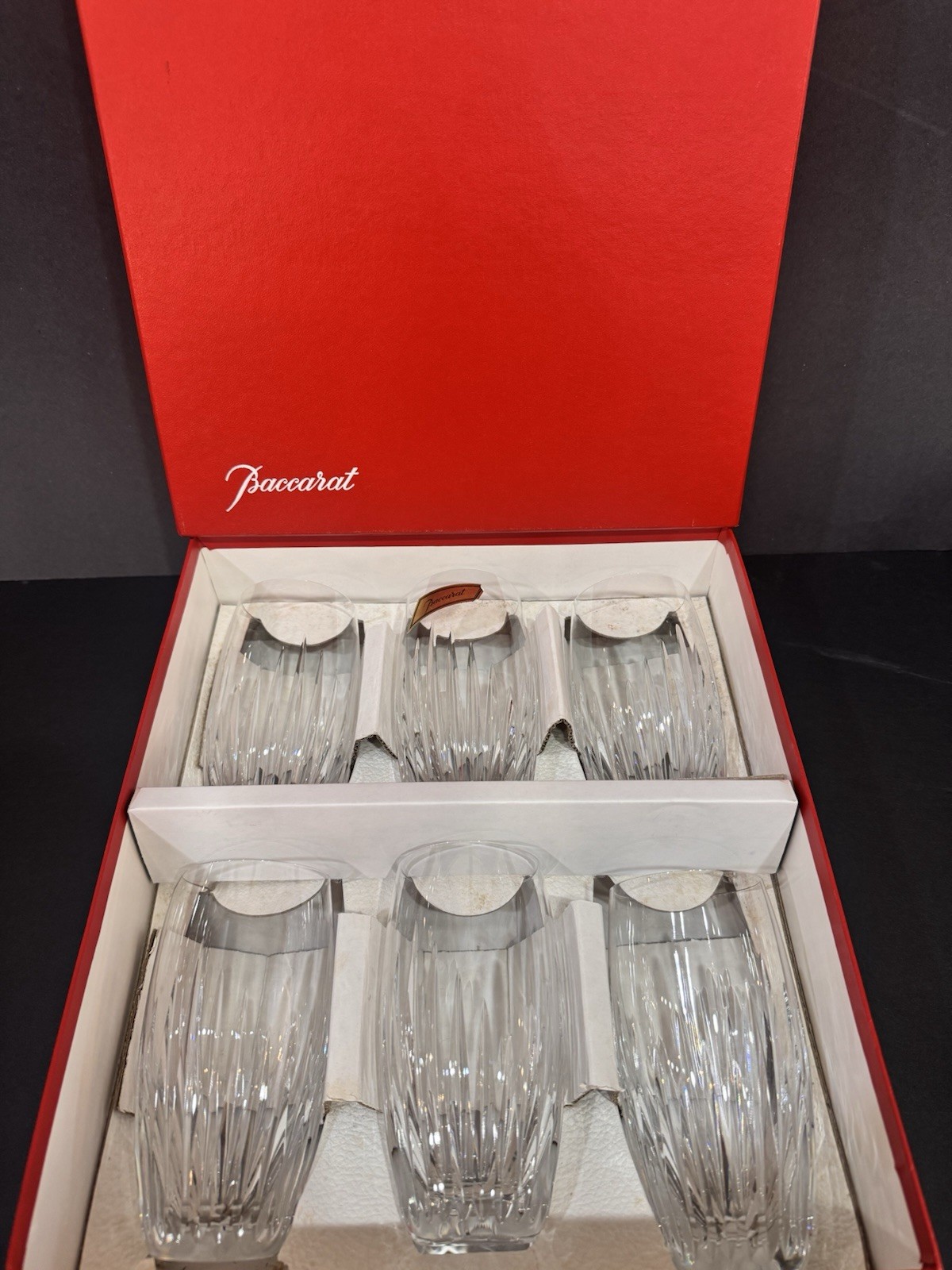 RARE SET OF 6 Baccarat Massena Tumblers High Balls All MINT Condition in Box