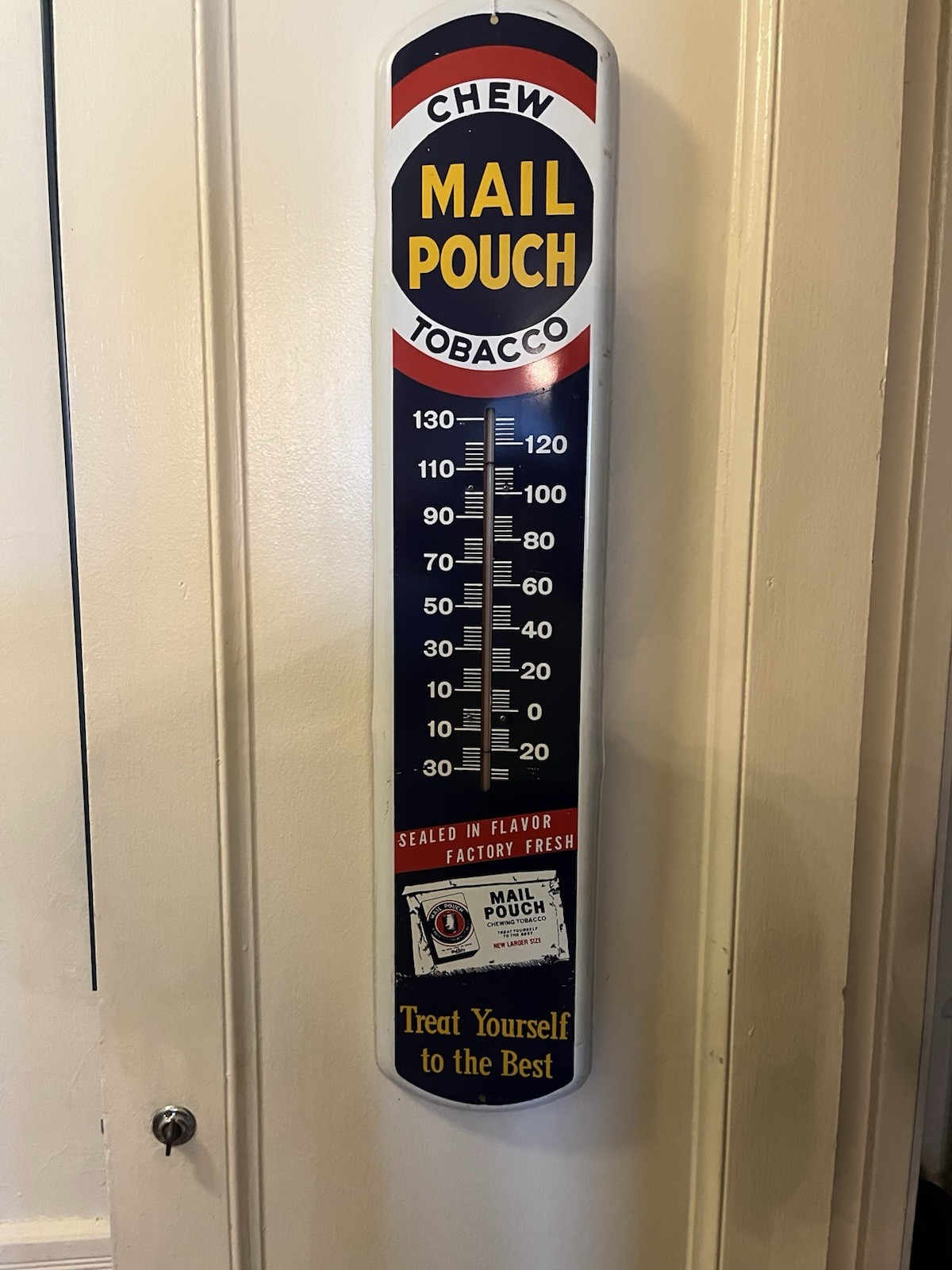 Vintage Metal Mail Pouch Thermometer Chewing Tobacco Advertising 39” X 8”