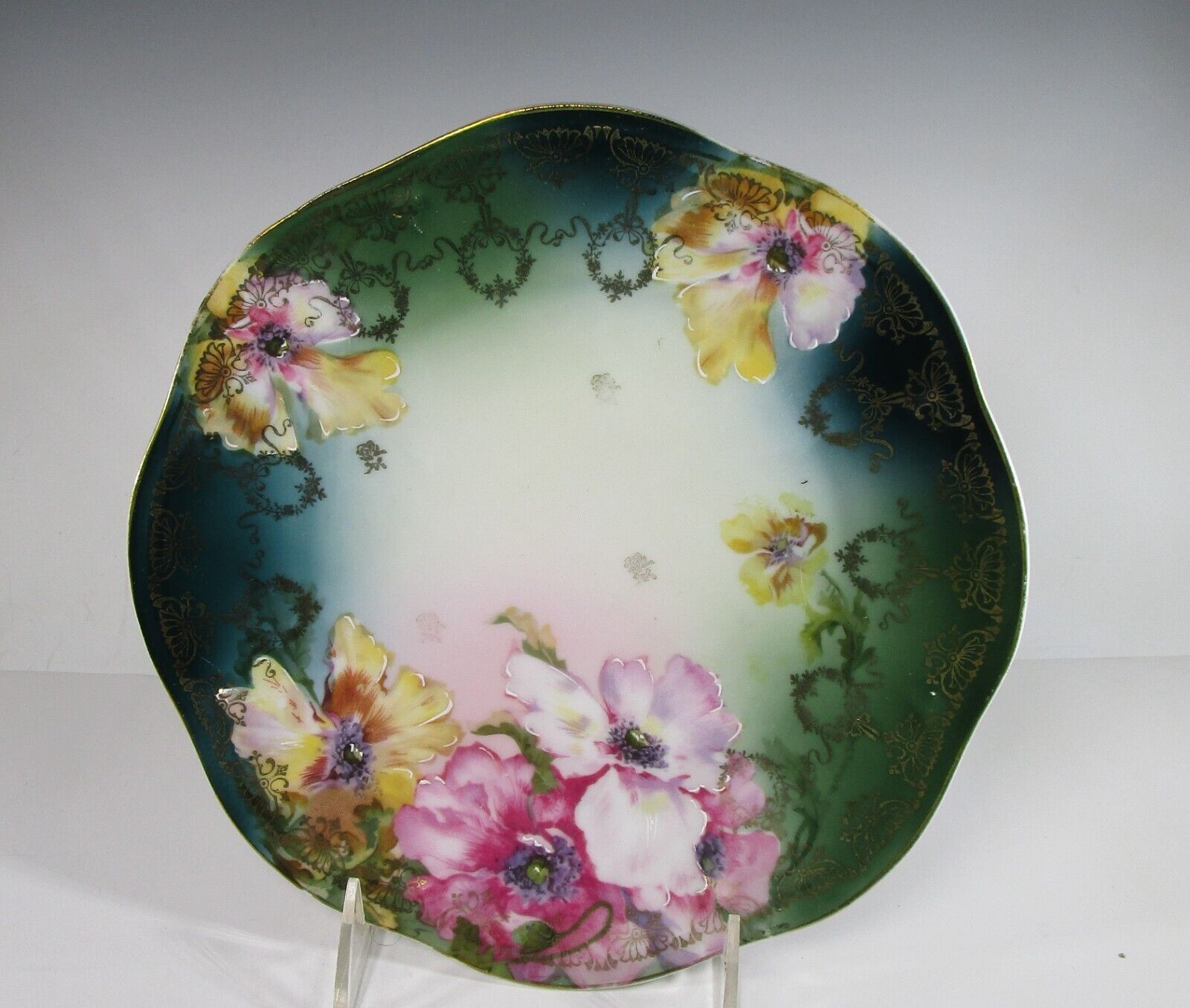 Z. S. Co Mignon Flowers  Hand Painted Scalloped Edge Porcelain Plate Bavaria