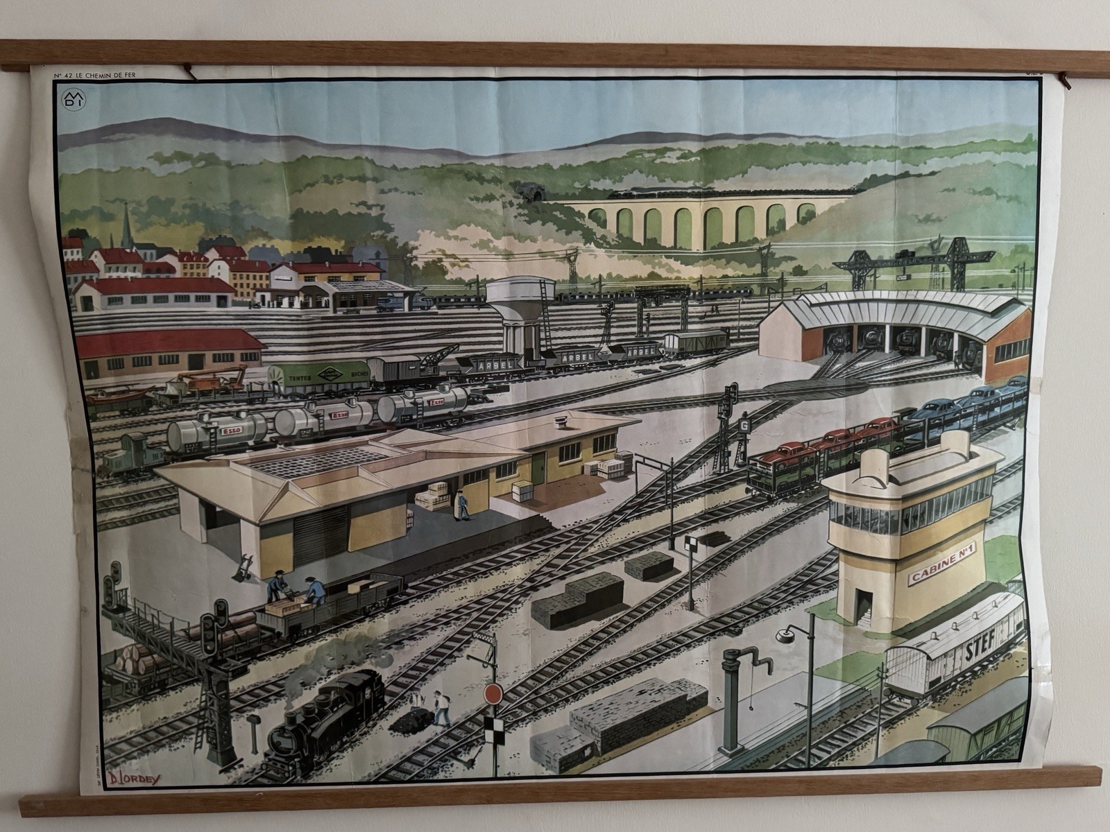 Vintage French School Poster.  Railway Road Travel theme Double sided. E