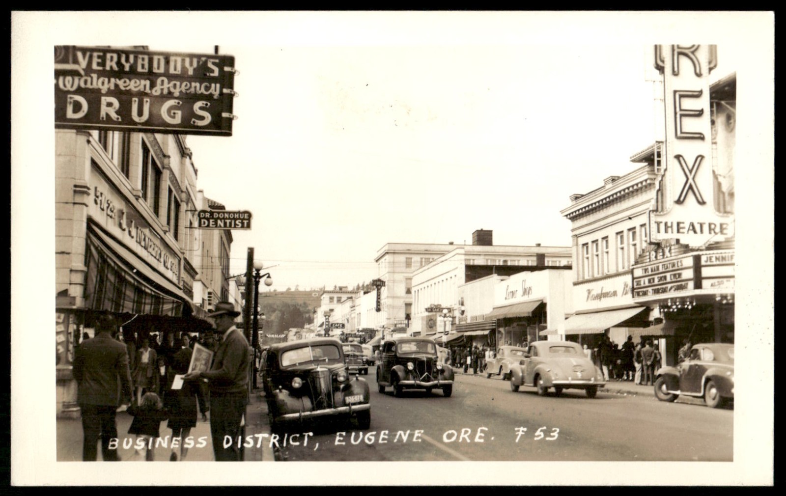 Vintage Postcard Real Photo Business District Eugene Oregon Drug Store