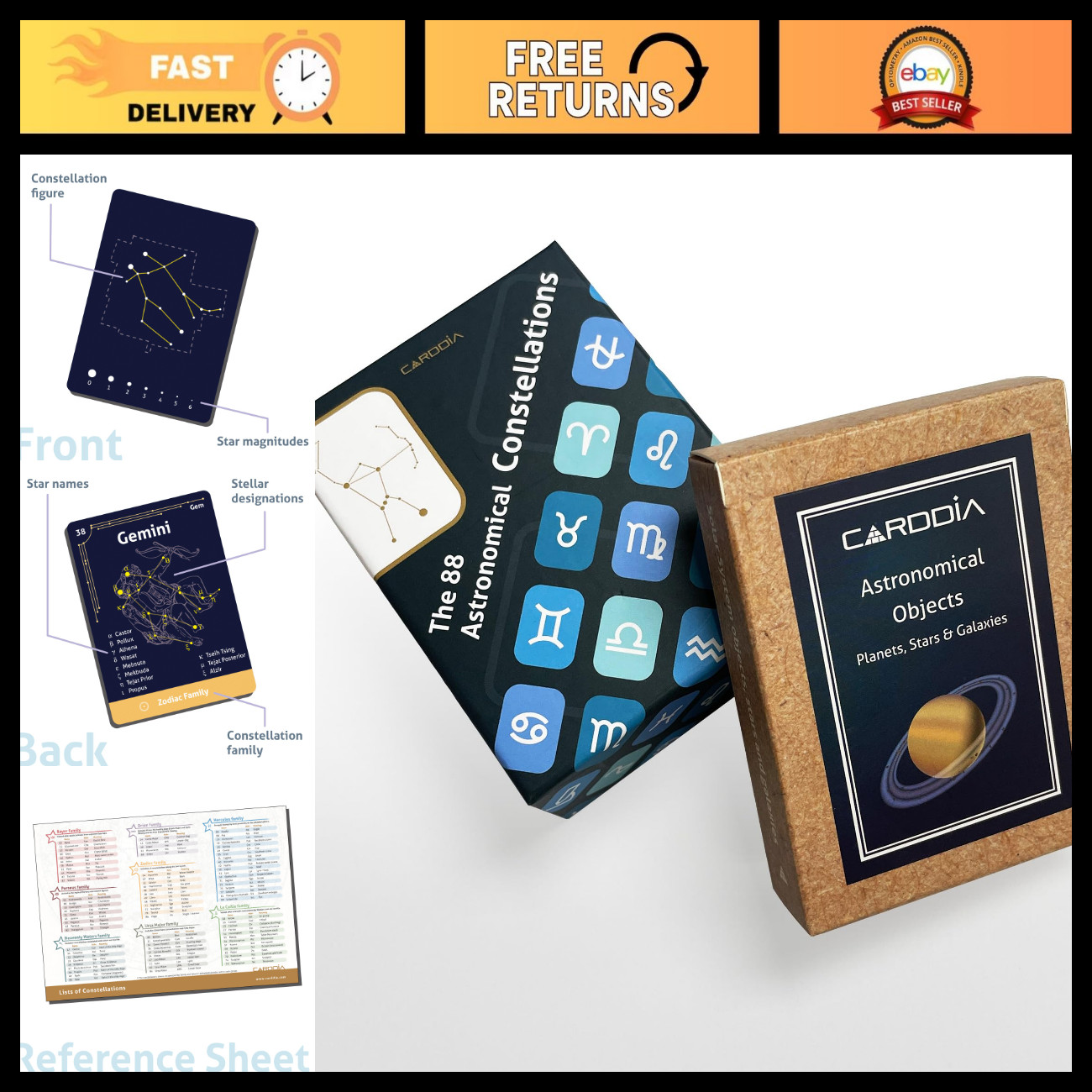 Astronomy Flash Cards Set - Learn 88 Constellations & Astronomical Objects