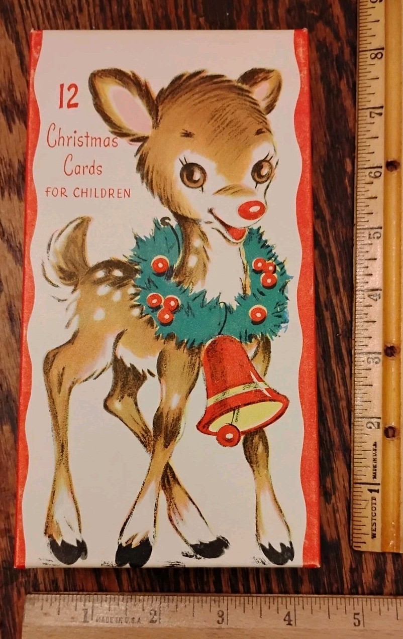 VINTAGE 1950\'s JOLLY JUNIORS BOX 12 CHRISTMAS CARDS w/Envs CHILDREN\'S UNUSED USA