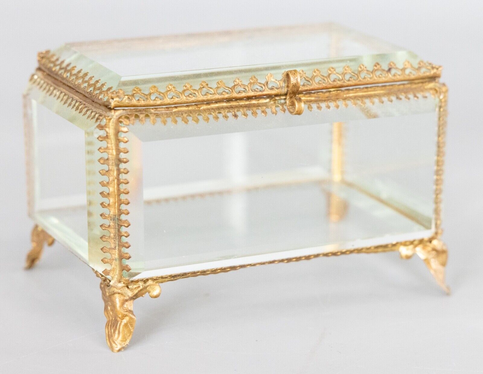 Antique French Beveled Glass and Ormolu Jewelry Dresser Box