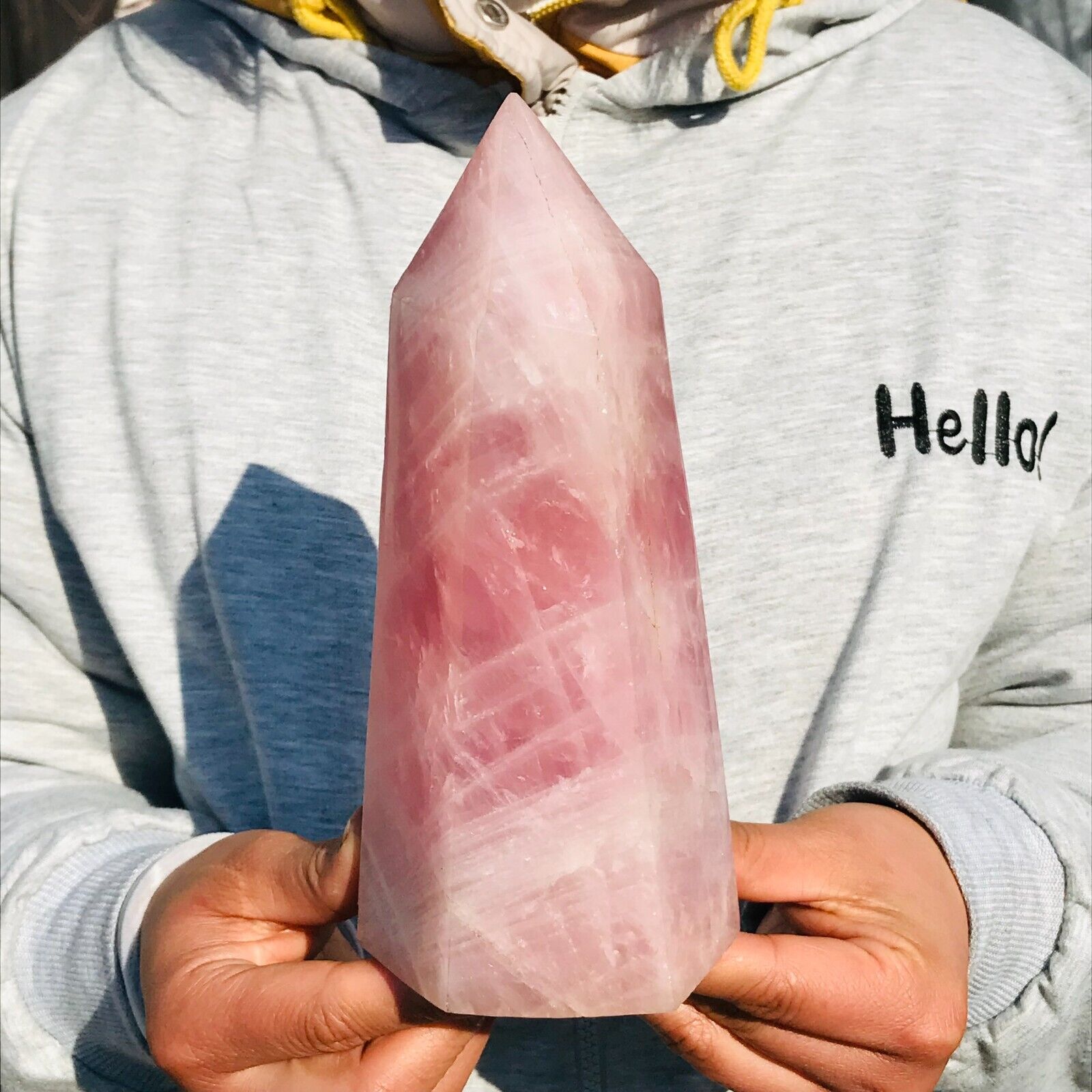 3.68lb Large Natural Pink Obelisk Quartz Crystal Wand Point Specimen Healing