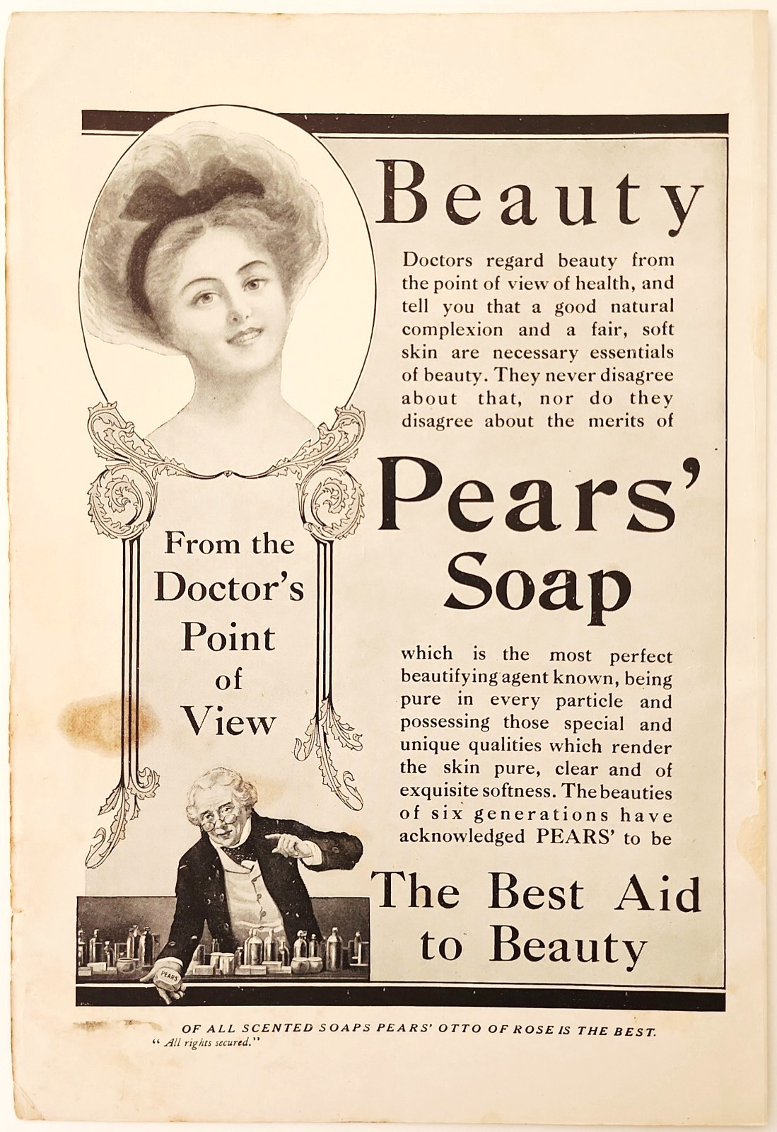 1909 Pears\' Soap Doctor\'s Point Of View Advertisement Beauty Aid Antique Hygiene