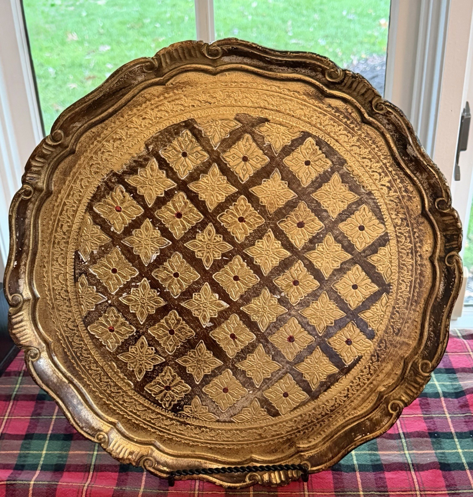 Vintage MCM Italian Florentine Gilt Wood Serving Tray 17