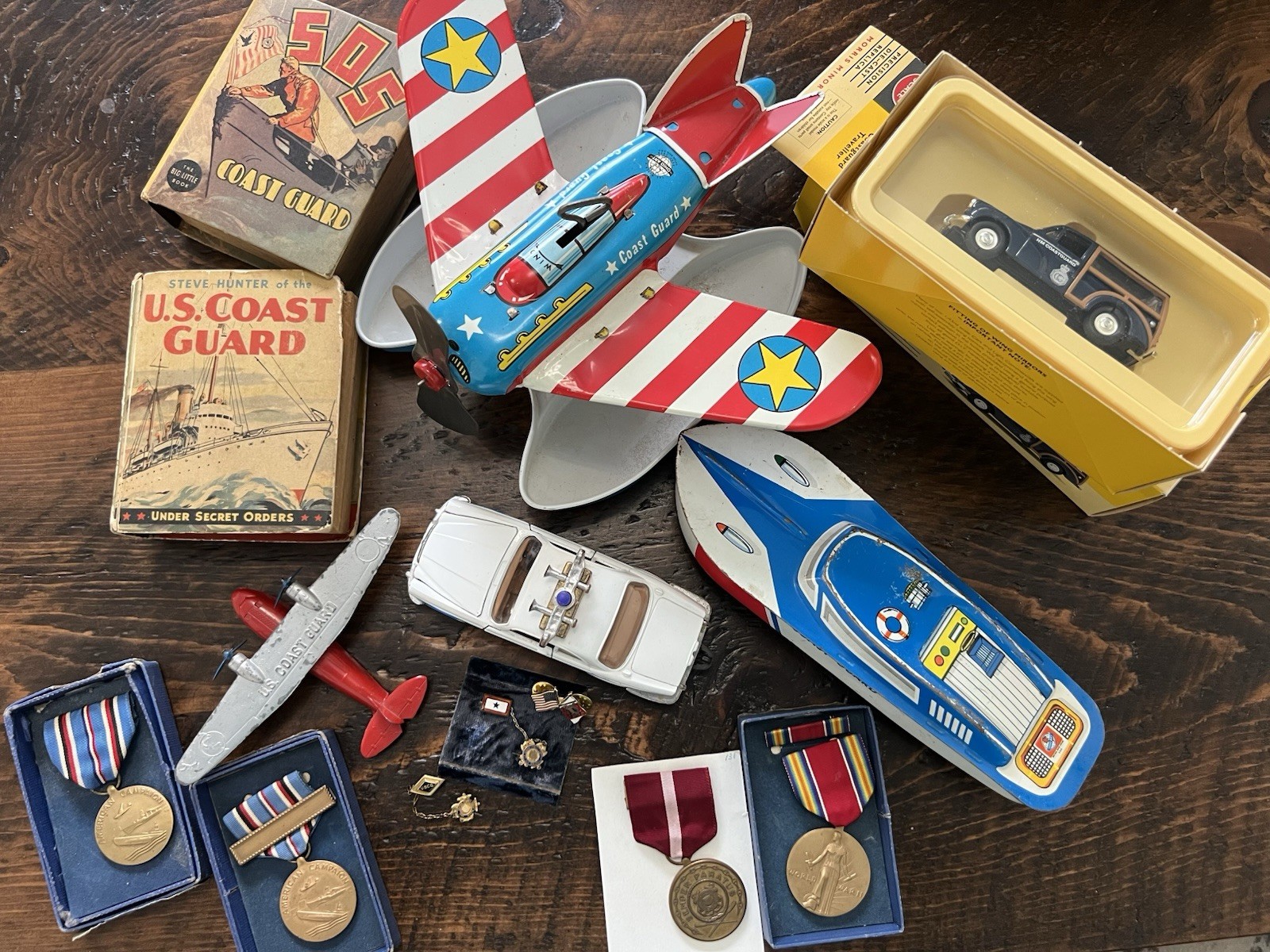 Lot of Vintage USCG WWII Medals Tootsie Toy Sikorsky Sea Plane Tin Plane Boat