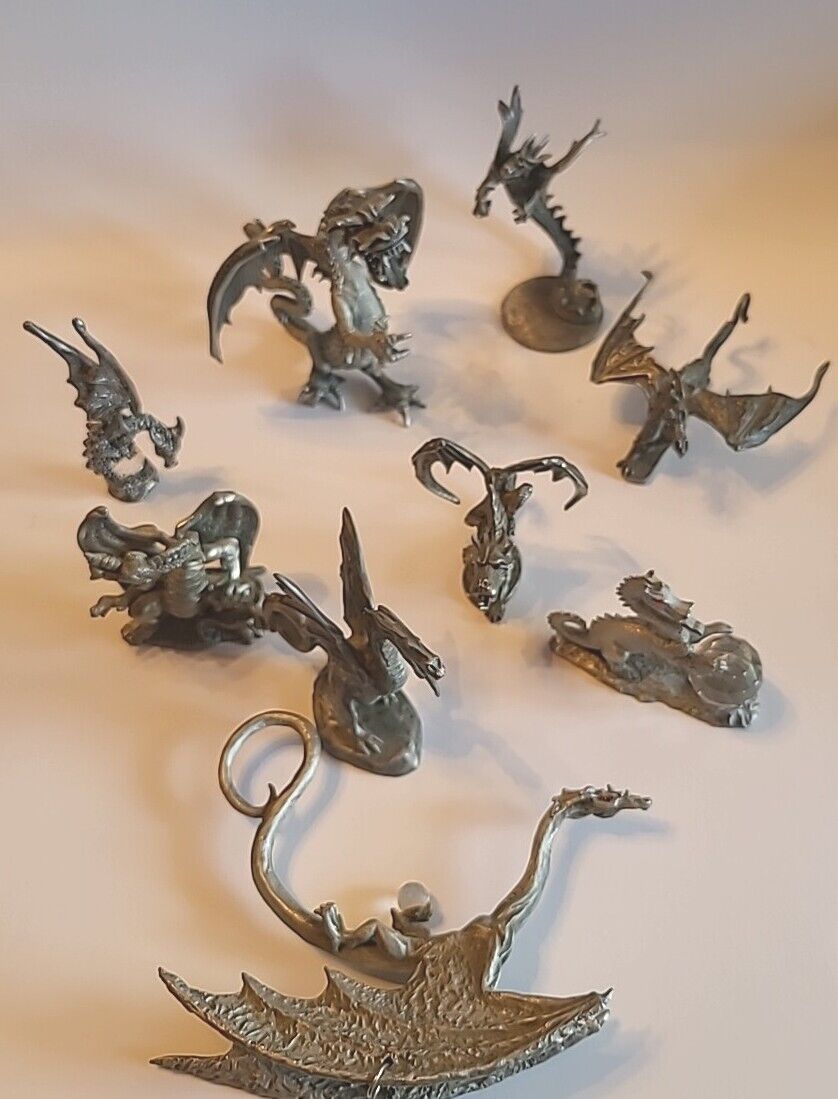LOT OF 9 PEWTER FANTASY DRAGONS  SPOONTIQUES PARTHA RAWCLIFFE ETC.