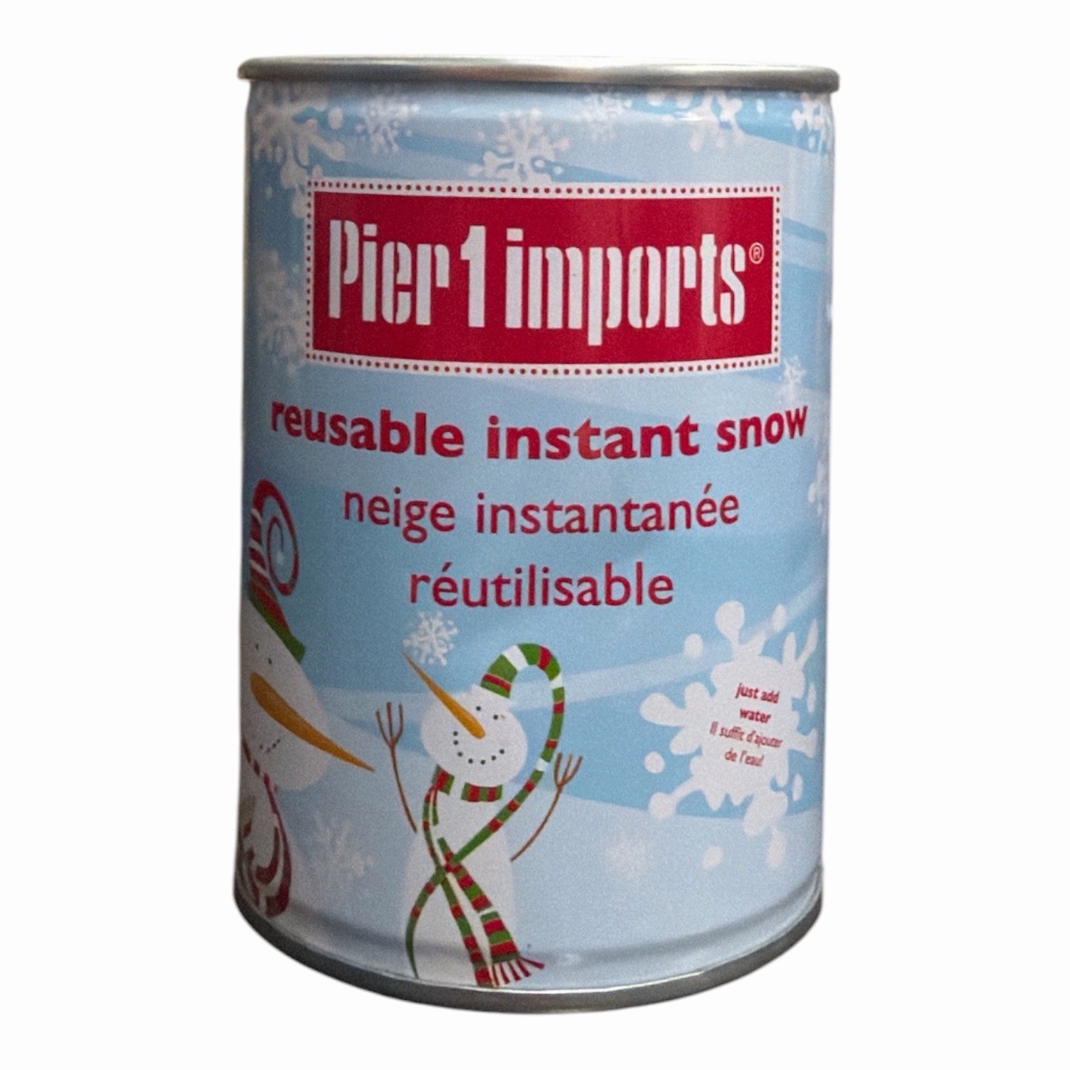 Pier 1 Imports Reusable Instant Snow Tin Christmas Snowman Decor Vintage