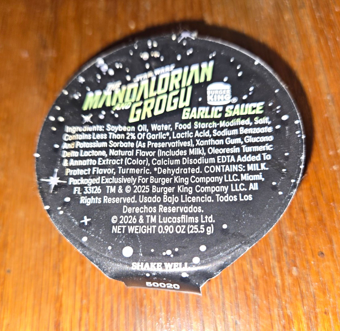 Burger King Star Wars The Mandalorian Garlic Sauce Lid/Top 2026