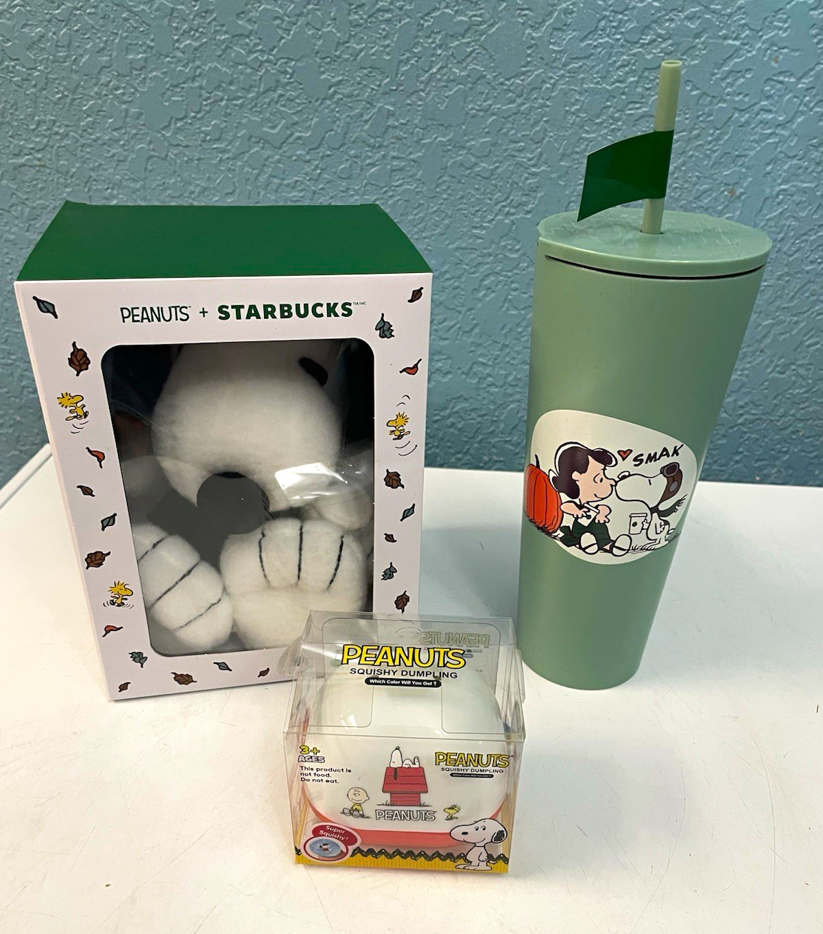 2026 Starbucks X Peanuts  Snoopy Plush + Green Tumbler Cup 24 oz +  DumPLinG 