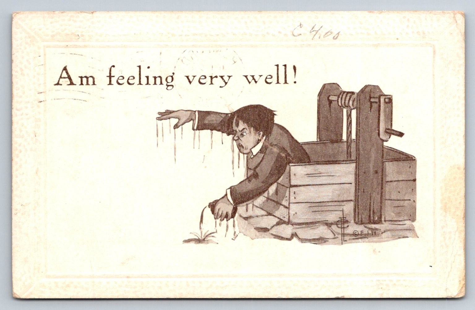 Comic Postcard Man in Well \