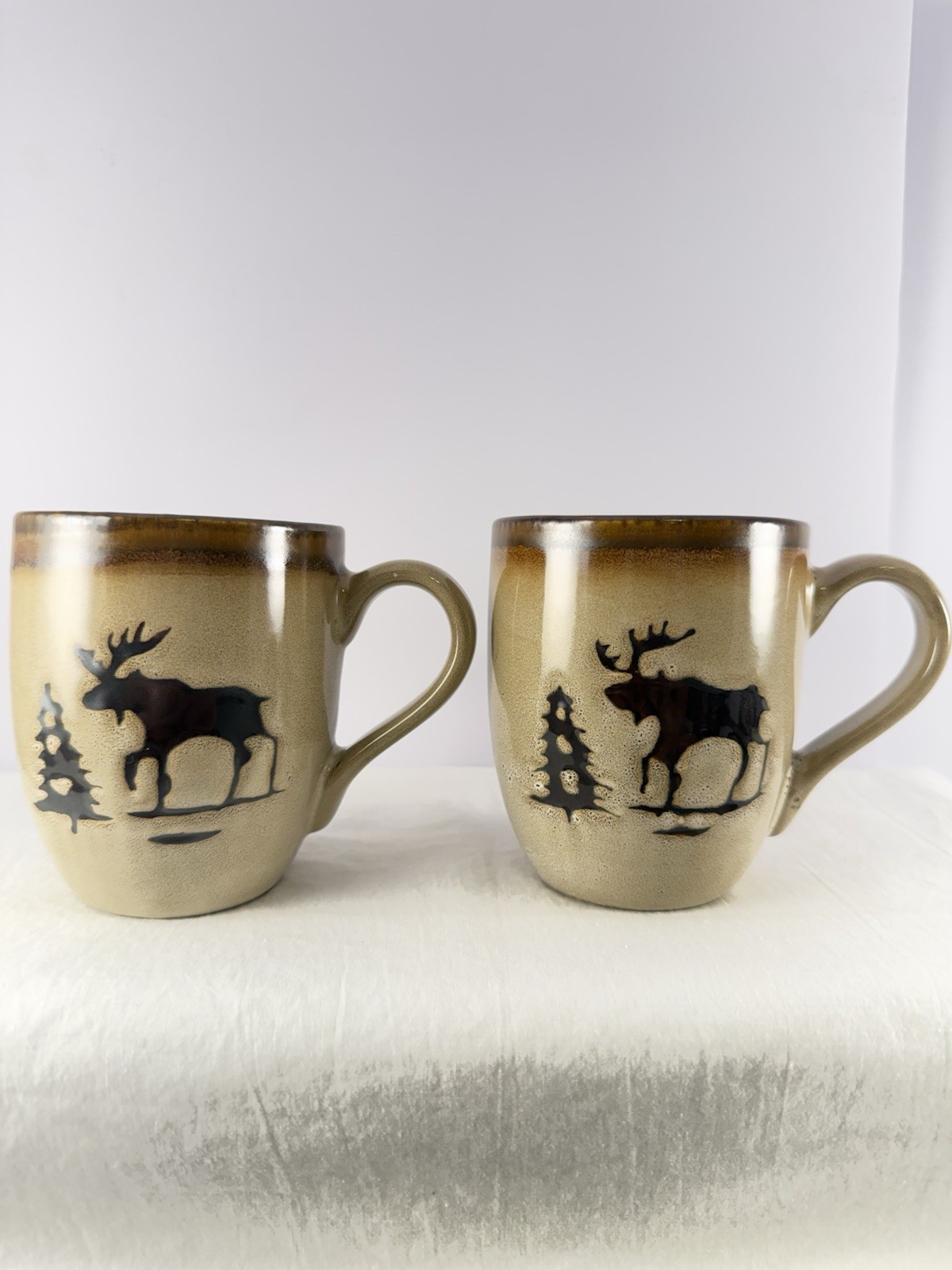 Woodland Moose Coffee Mugs Set Of 2 Stoneware Mugs Cabin Woods Country Decor NEW