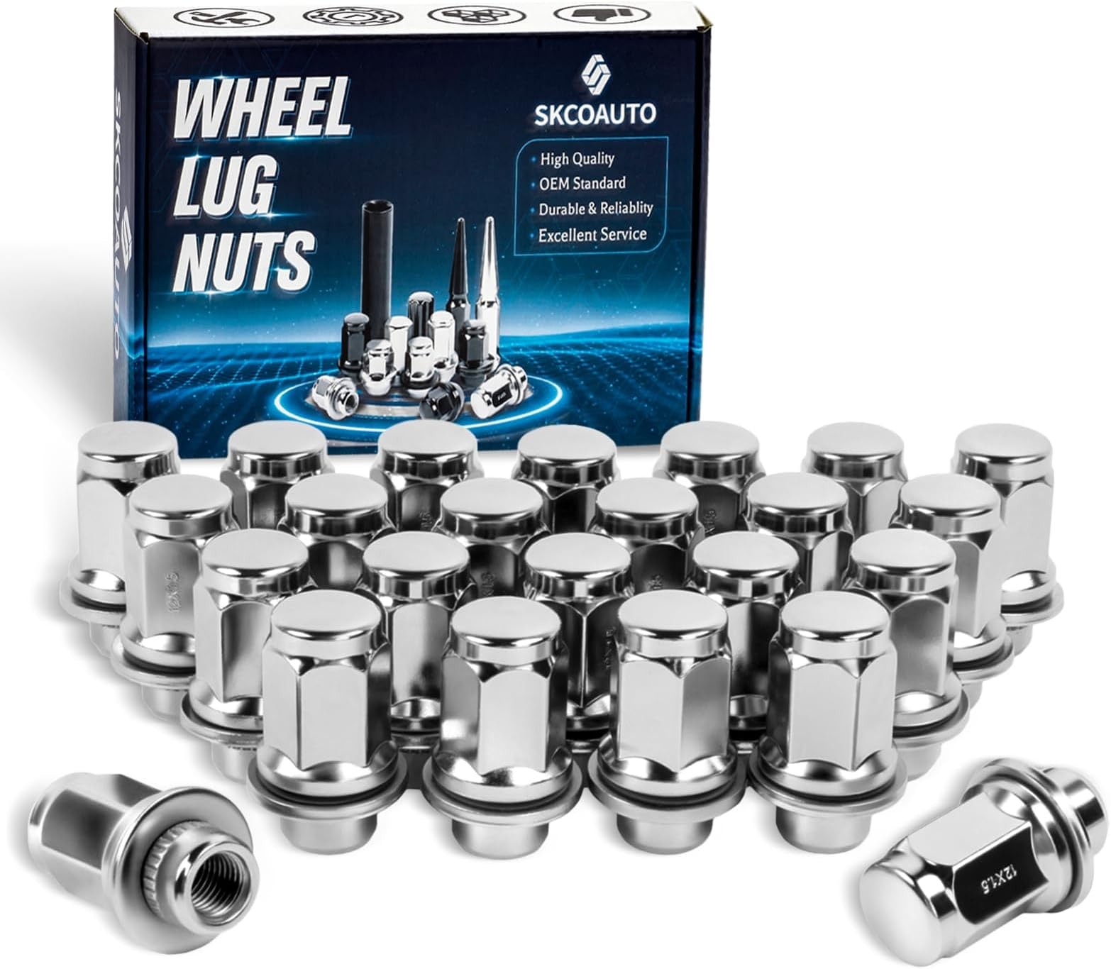 M12x1.5 Lug Nuts 24 Pack Chrome Closed End for Camry Corolla Tacoma 4Runner
