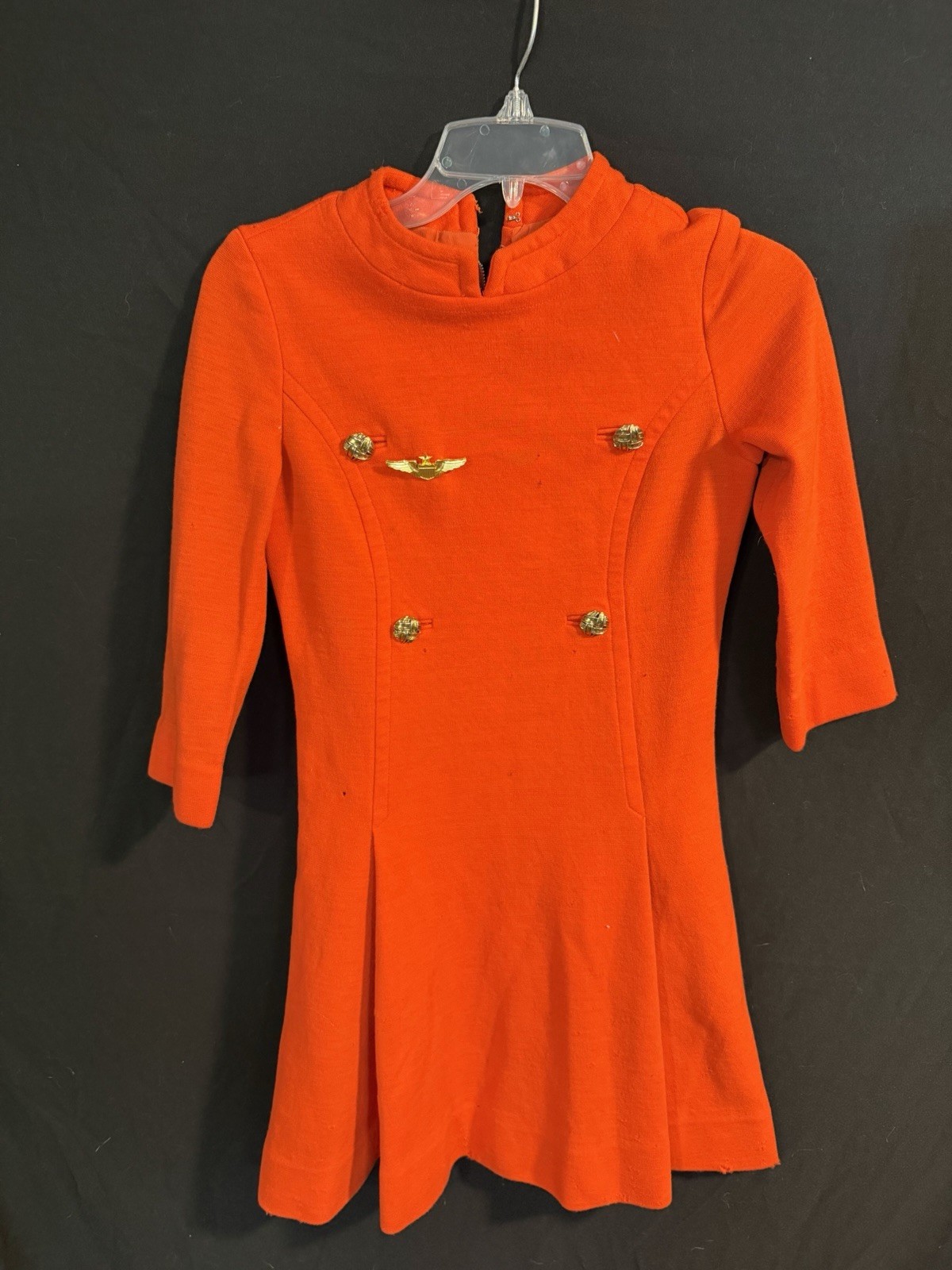 RARE Vintage Flight Attendant Uniform 1960s With Flight pin Pilot Gold Tone