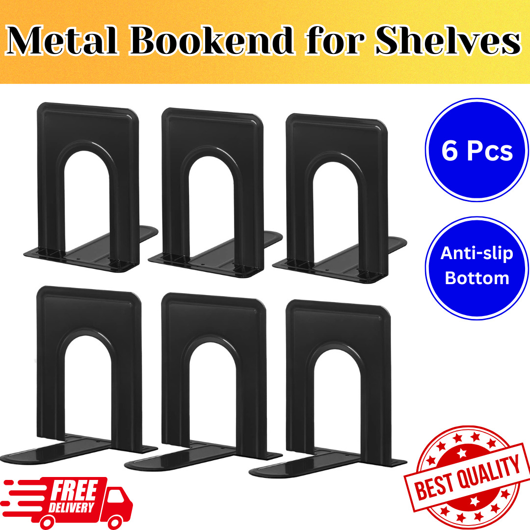 Metal Library Bookends Book Support Organizer Bookends Shelves Office 6 Piece