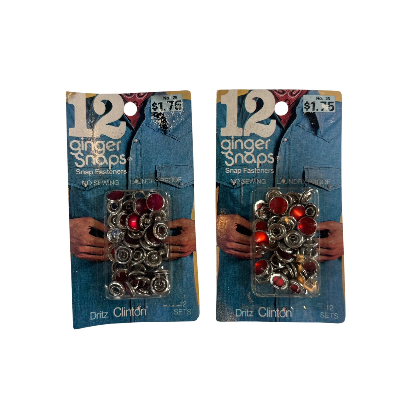 Vintage Dritz Ginger Snap Fasteners On Card Red 12 Sets Unopened 7/16\ Vintage Dritz Ginger Snap Fasteners On Card Red 12 Sets Unopened 7/16\