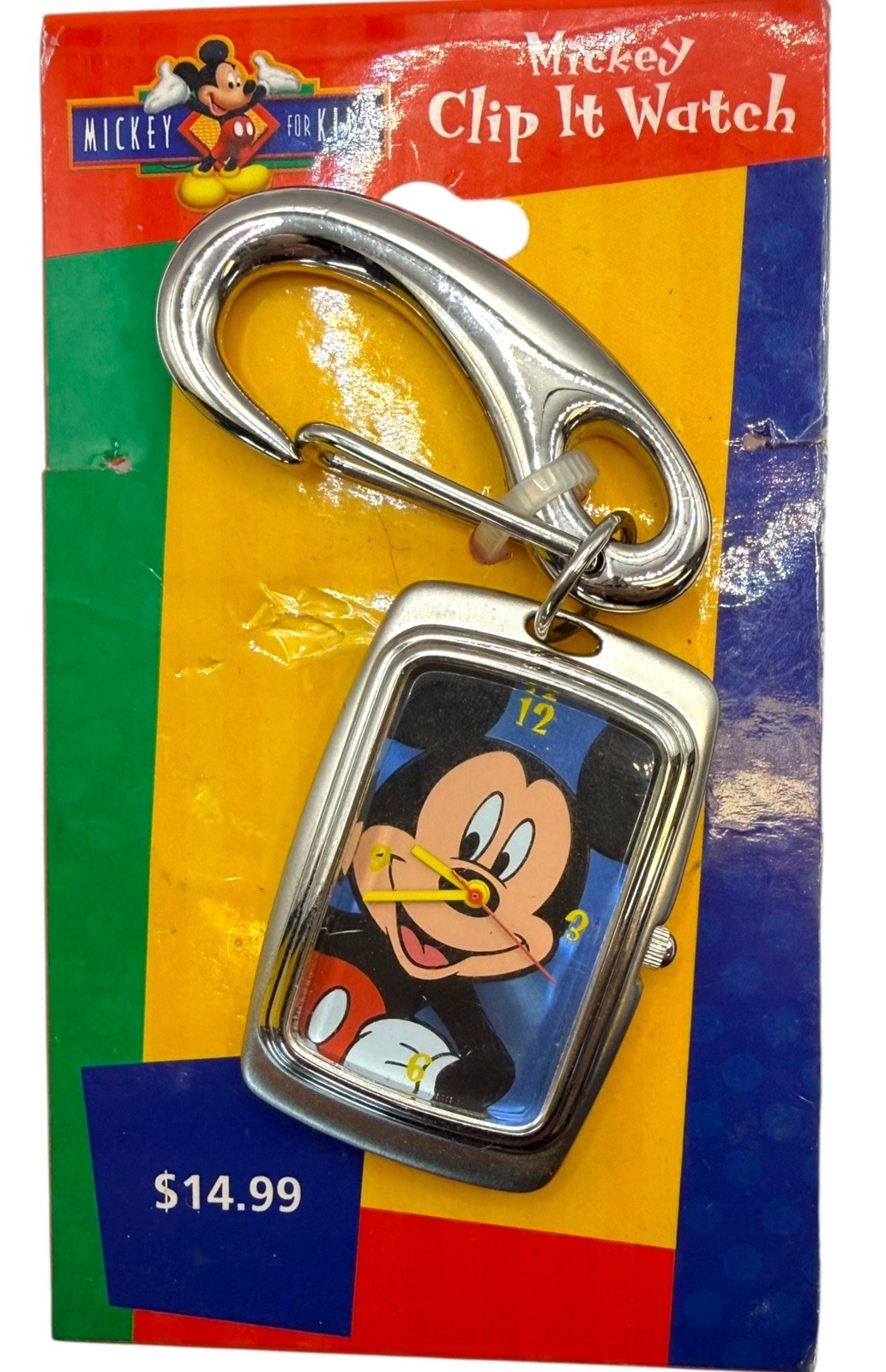 Vintage 90s Mickey Mouse Kids Clip It Watch Key Ring Keychain NOS New Battery