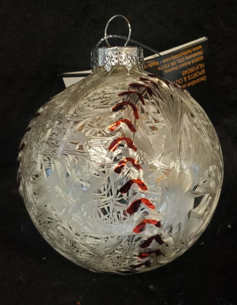New Robert Stanley Baseball Glass Christmas Tree Silver Ornament Holiday Sports