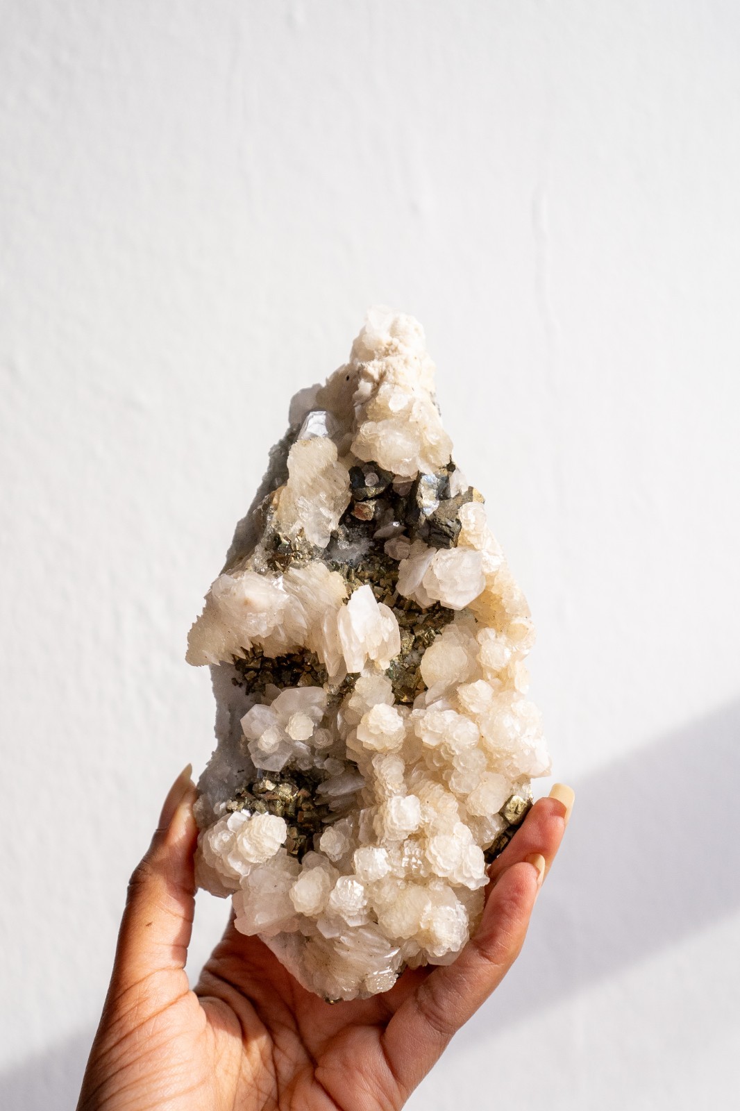 Natural Iridescent Pyrite and Calcite – Display Specimen w/ Stand