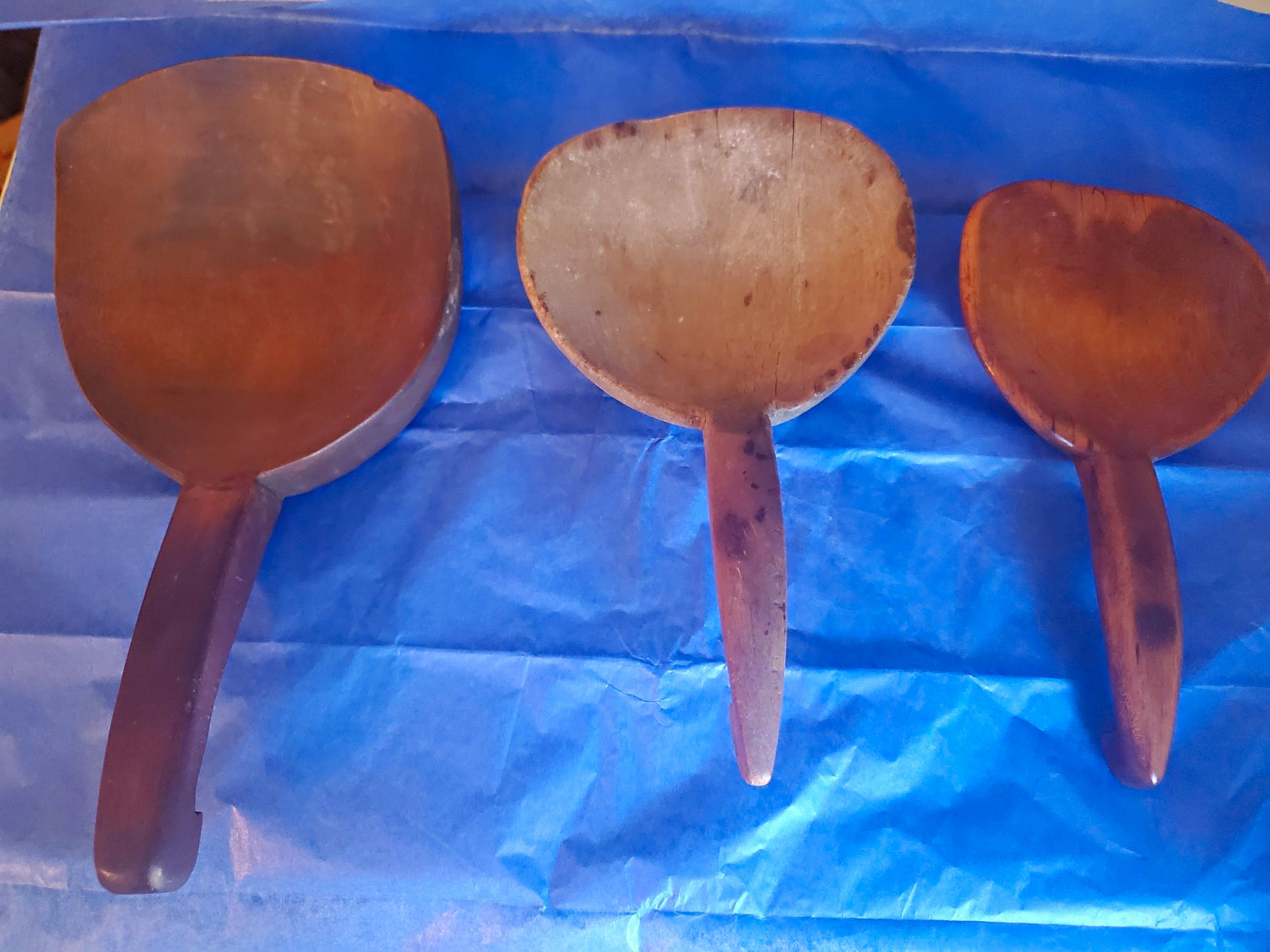 Antique Primitive Wooden Butter Paddle Scoop Lot of 3 Hooked Handle Treenware