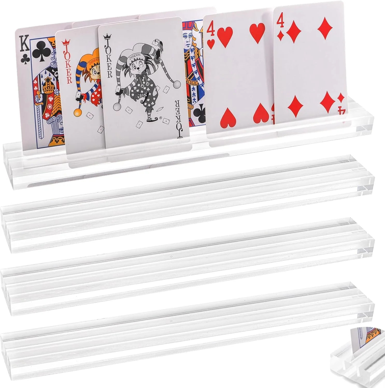 Tebery 4 Pcs Acrylic Playing Card Holder with Dual Grooves, 2 Slot Clear Game Ca Tebery 4 Pcs Acrylic Playing Card Holder with Dual Grooves, 2 Slot Clear Game Ca