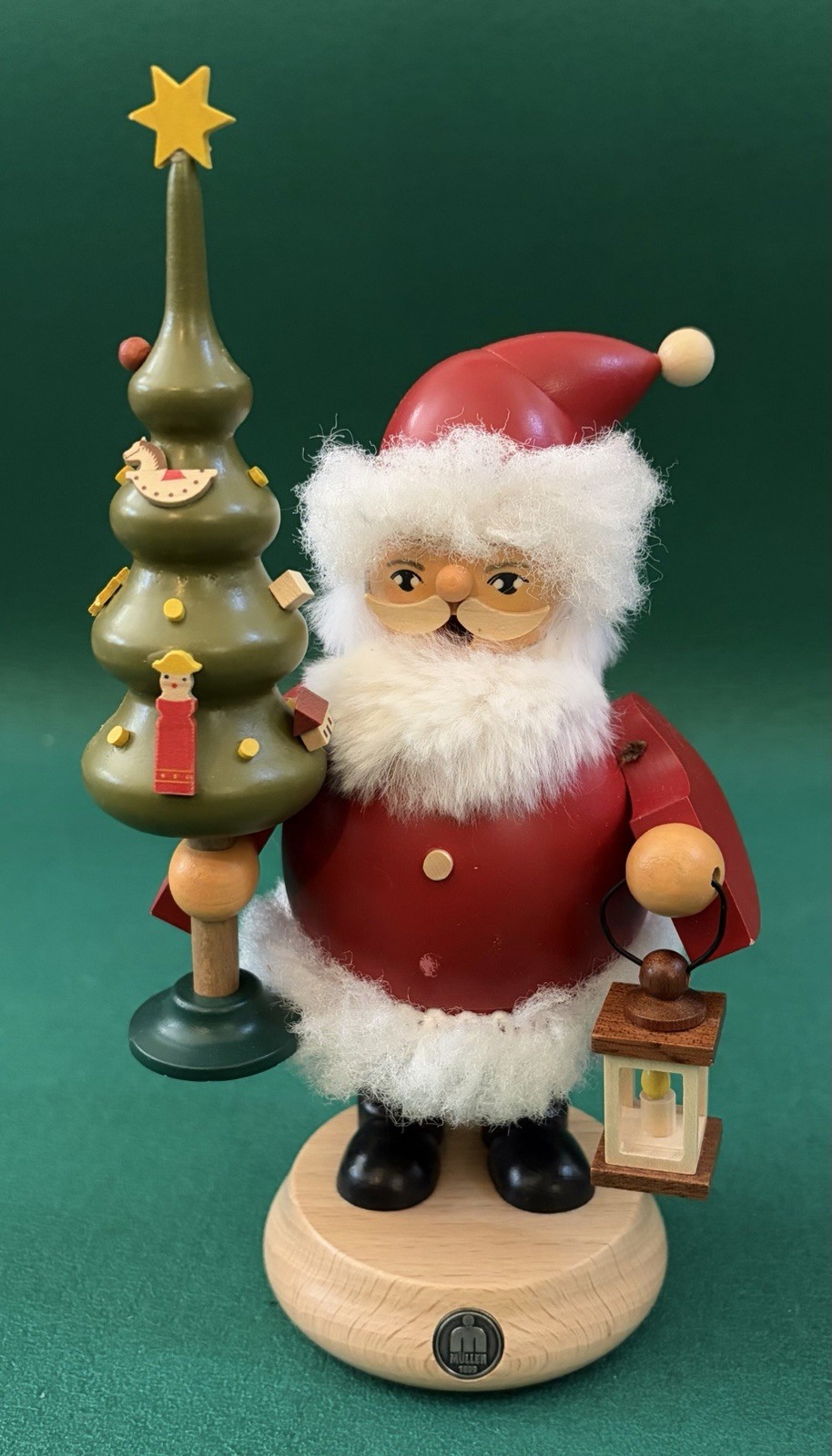 Müller German Wood Incense Smoker Santa Holding A Tree Christmas Muller Germany