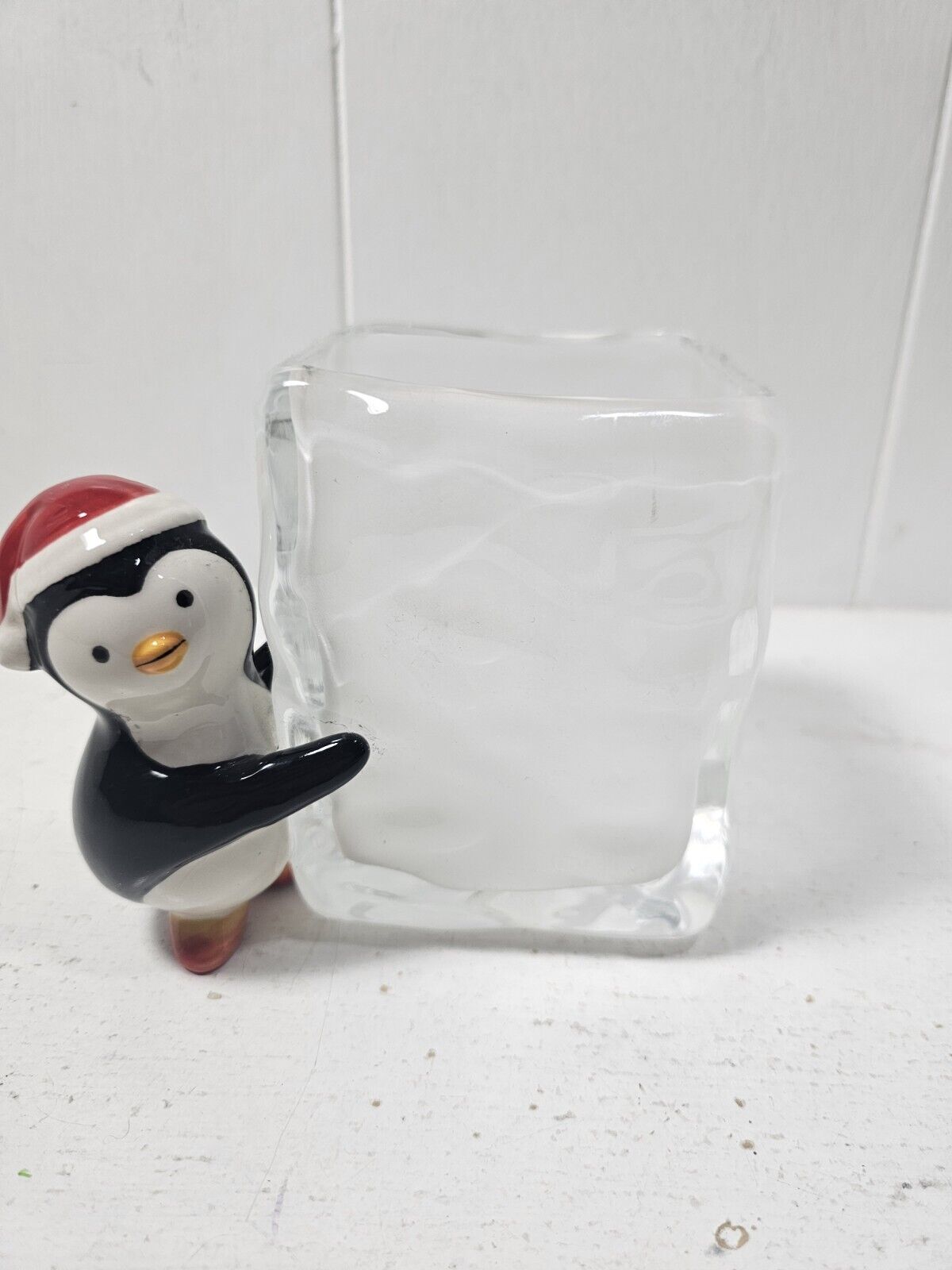 Teleflora Gift Penguin Holding Ice Cube Candle Holder Decor Vase Holiday 