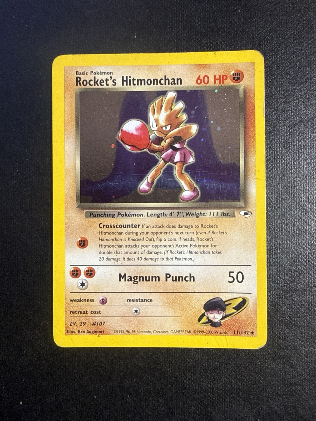 Rocket’s Hitmonchan 11/132 Gym Heroes Holo Rare Pokémon TCG WOTC Vintage CREASE Rocket’s Hitmonchan 11/132 Gym Heroes Holo Rare Pokémon TCG WOTC Vintage CREASE