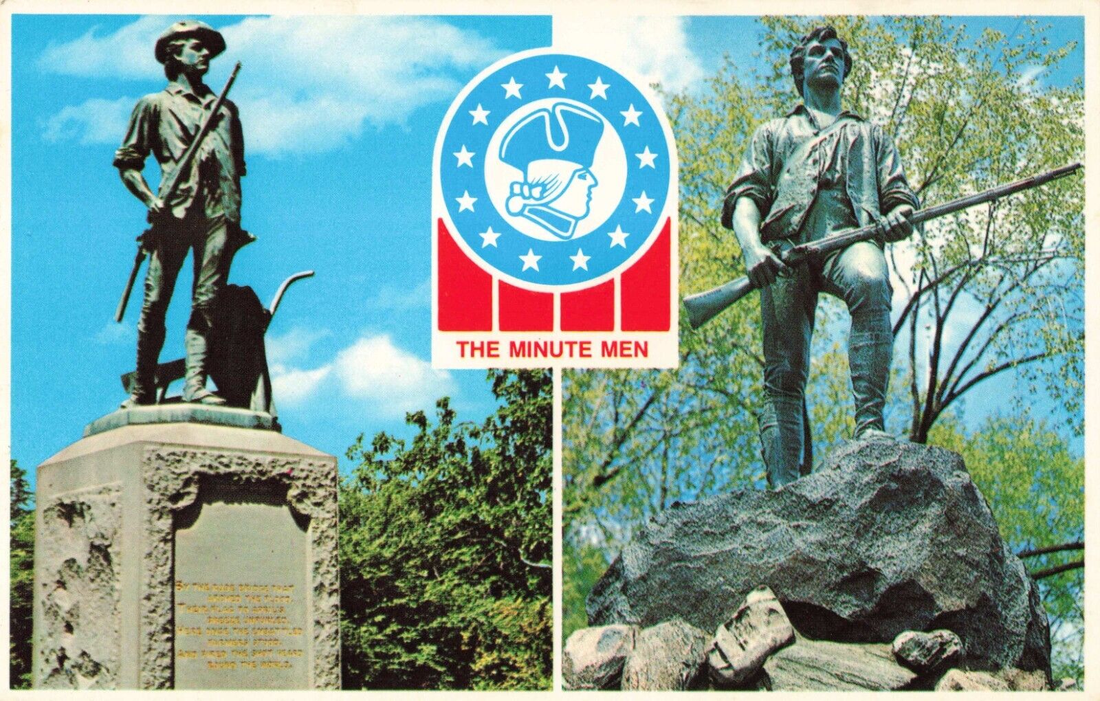 Concord MA Massachusetts Minuteman Minute Men Statues Lexington Vintage Postcard