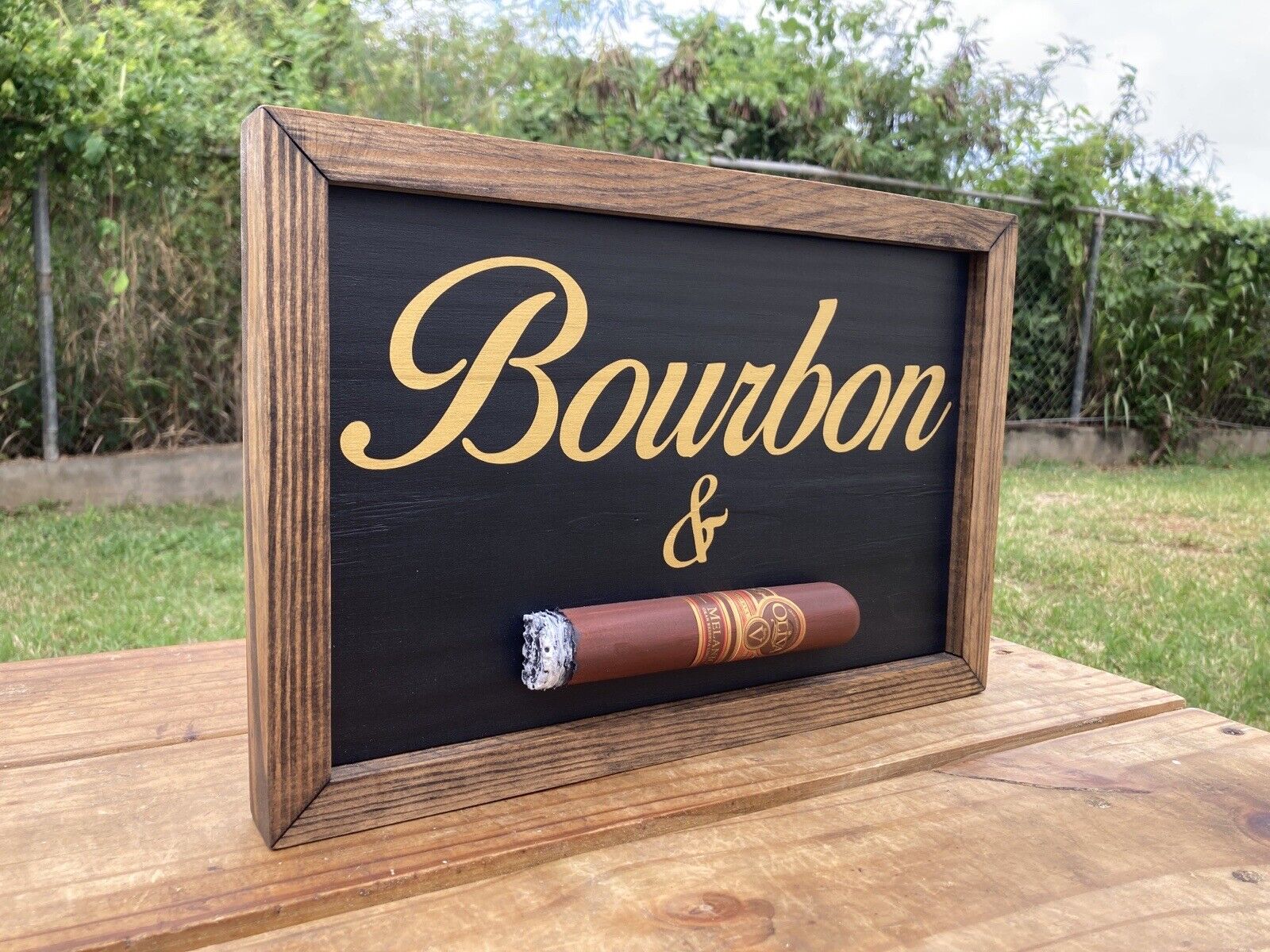 Cigar Bar Whiskey Bar Bourbon Saloon Wood Sign Raised Rustic Tavern Antique Look