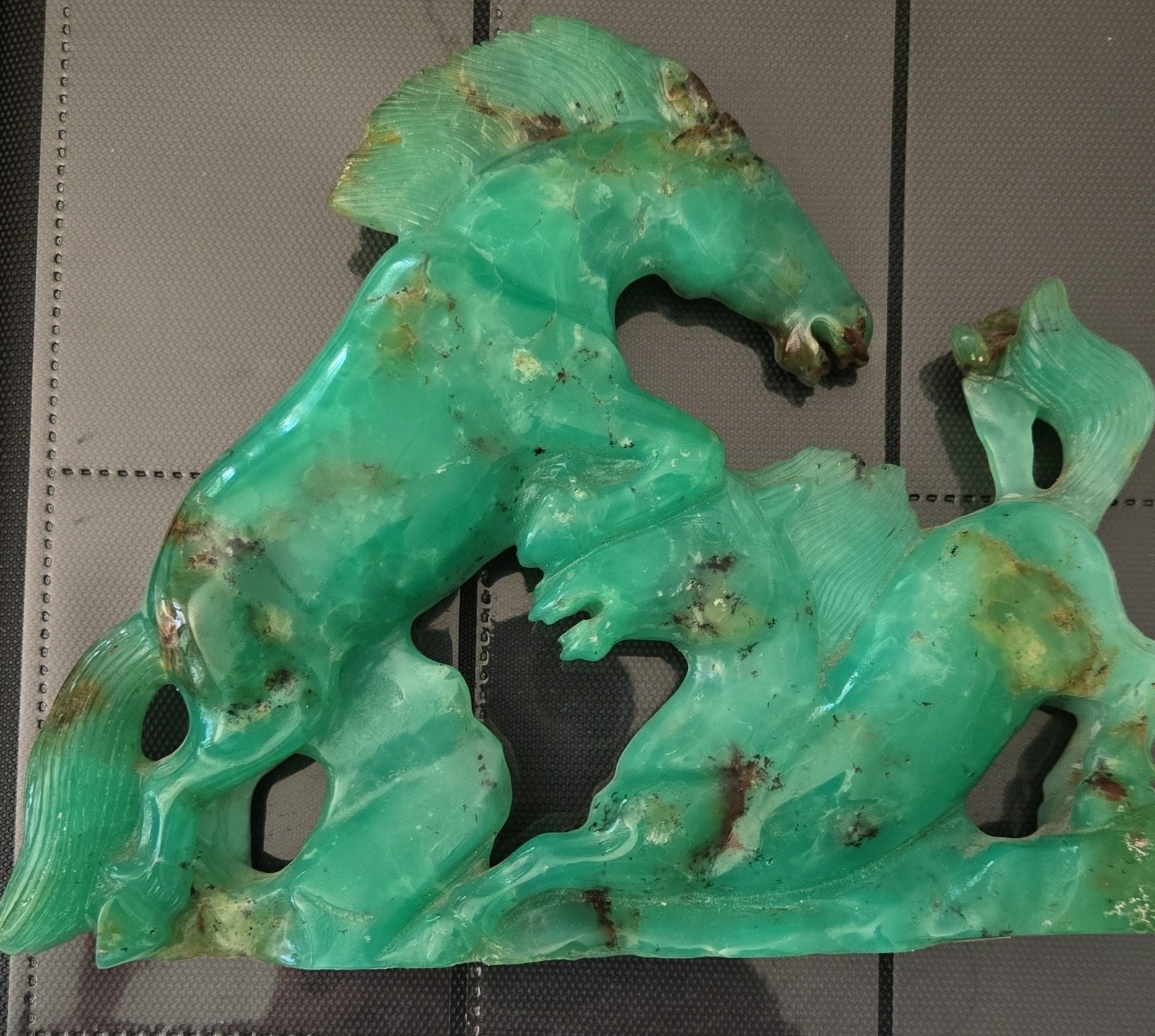 Magnificent Hand-Carved Jade/Chrysoprase Double Horse Sculpture