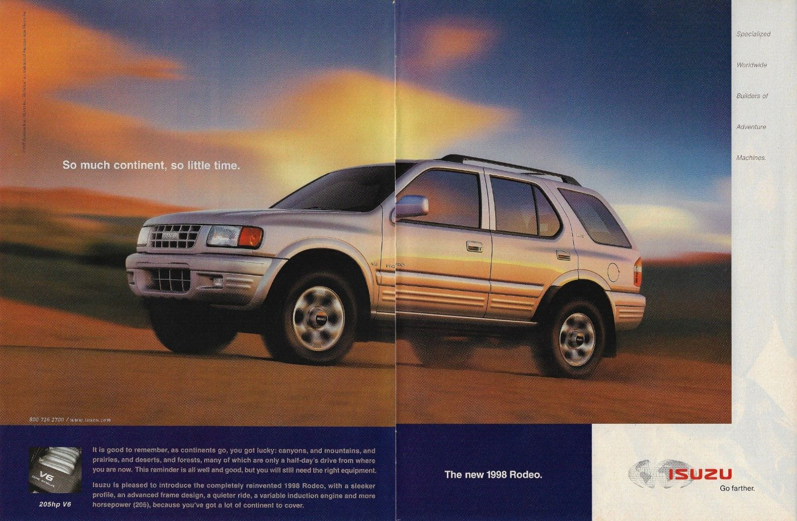 1997 1998 Isuzu Rodeo V6 So Much Continent So Little Time Photo VINTAGE PRINT AD