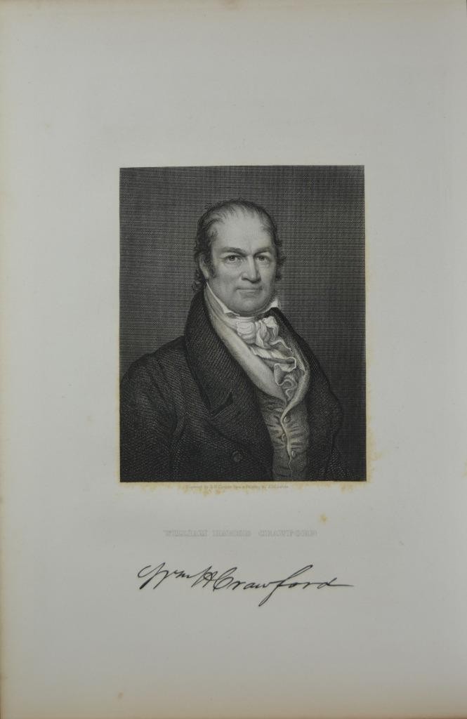 Early US Politian William Crawford Antique Original 1840's Engraving Art