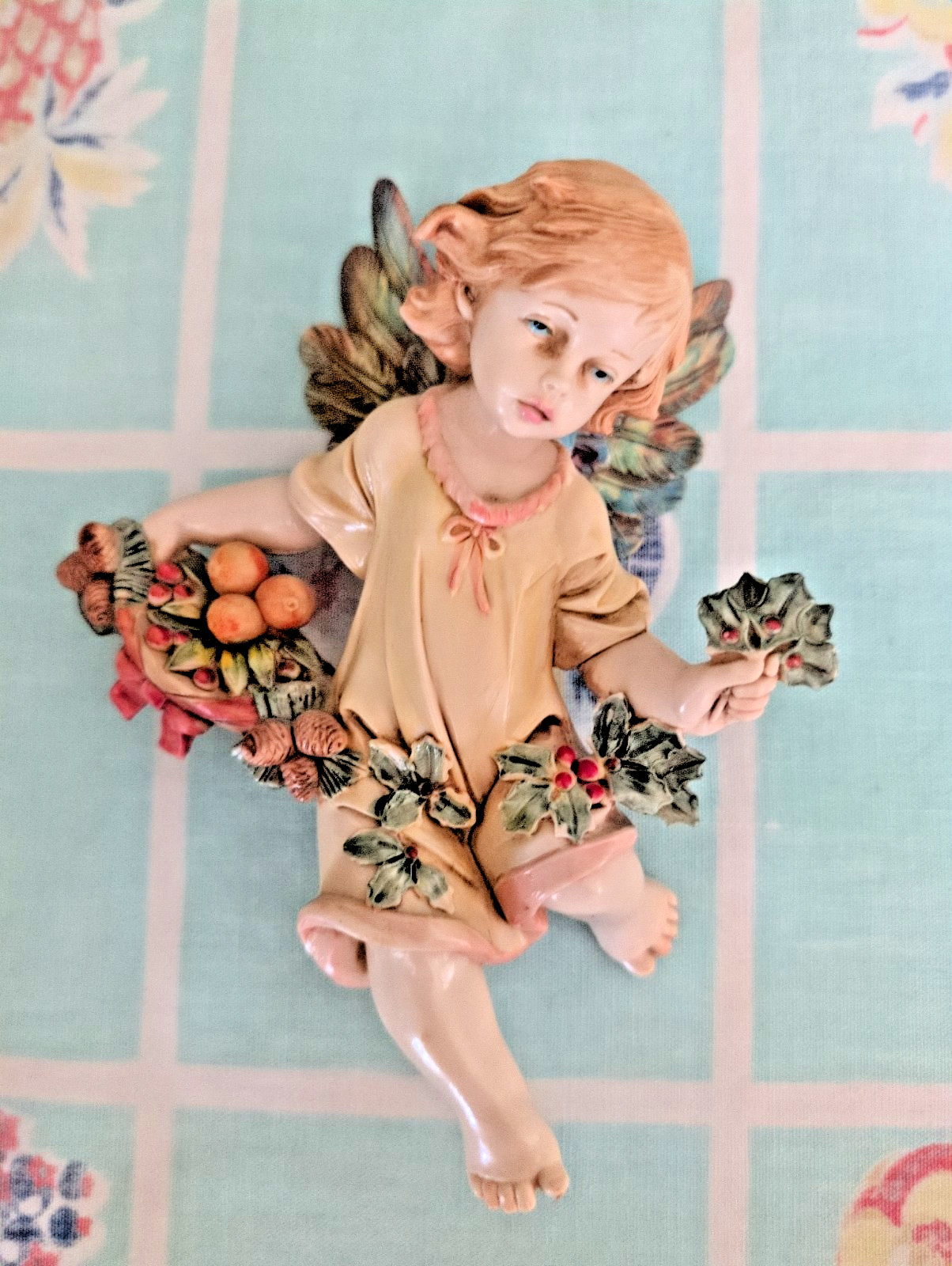 Vintage 1989 Simonetti Depose Italy Fontanni 7.5” Cherub Angel Figurine w Fruit