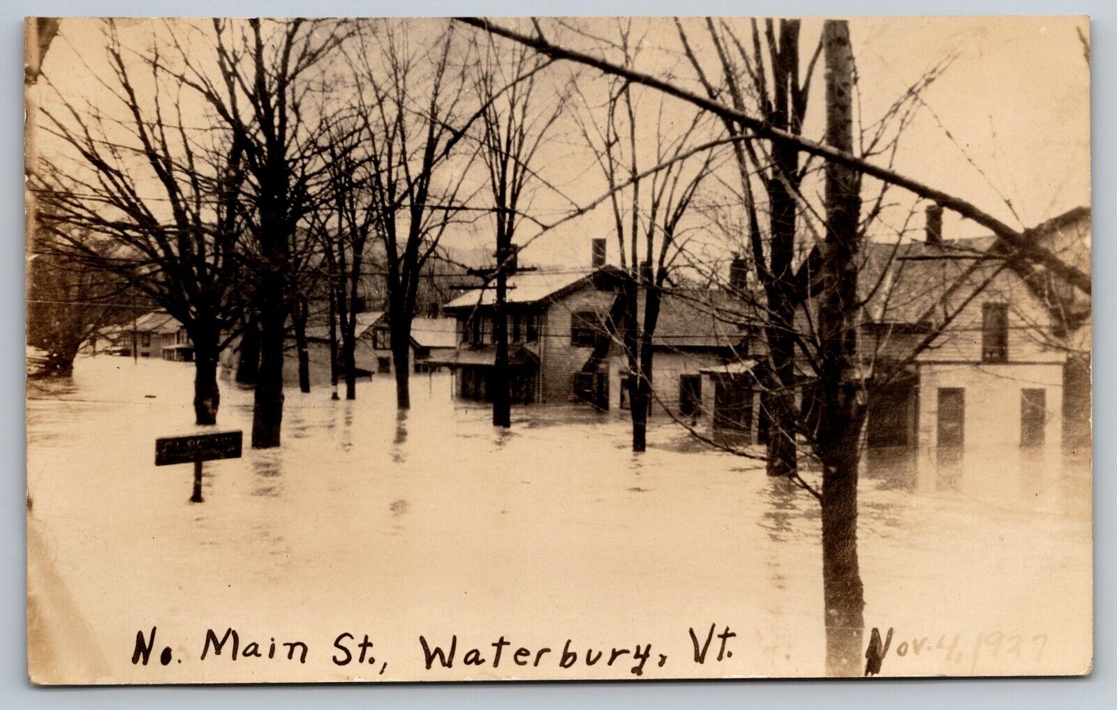 1927 Waterbury Vermont Flood. North Maine Street. Real Photo Postcard RPPC