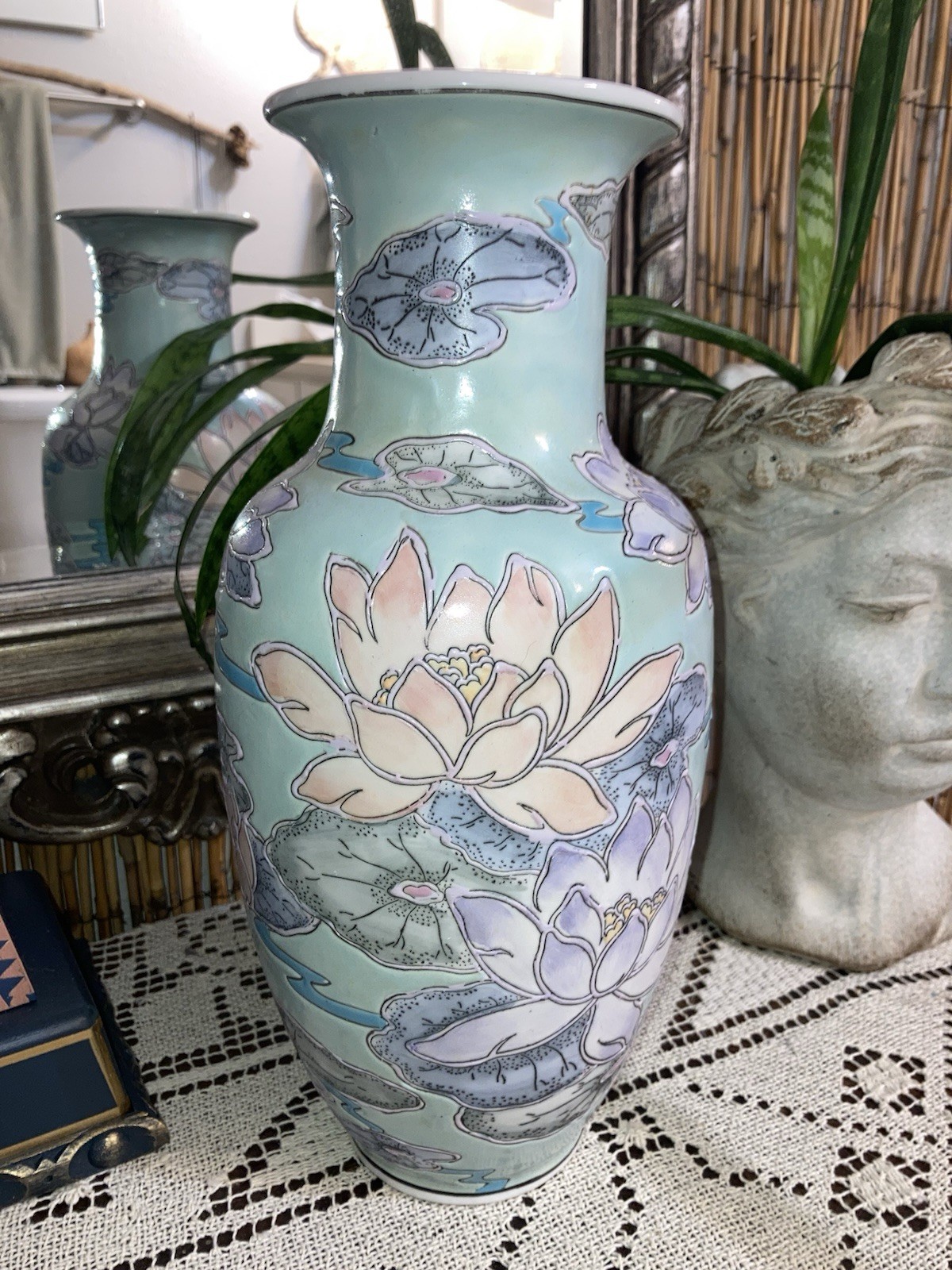 Vintage 1970’s WBI Chinese Porcelain Lotus Mint Green Vase