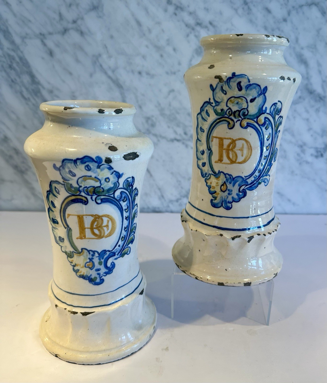 Pair Hand painted Mantle Vases Possibly Italian 9\