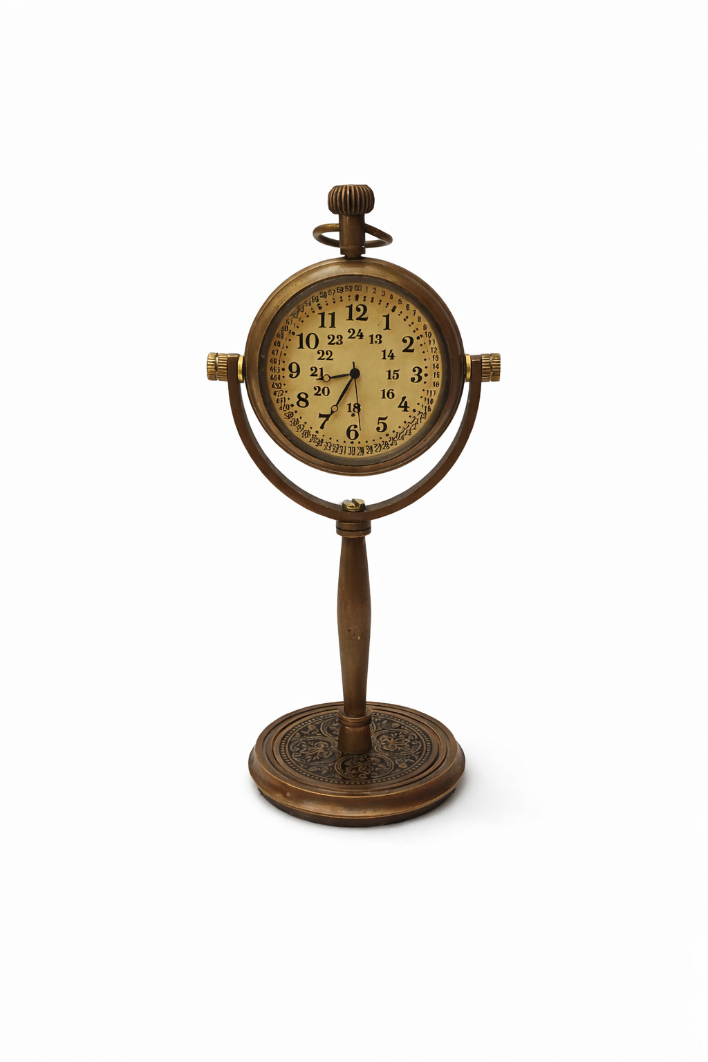 Vintage Brass Desktop Table Clock on Stand Antique Style Display Timepiece
