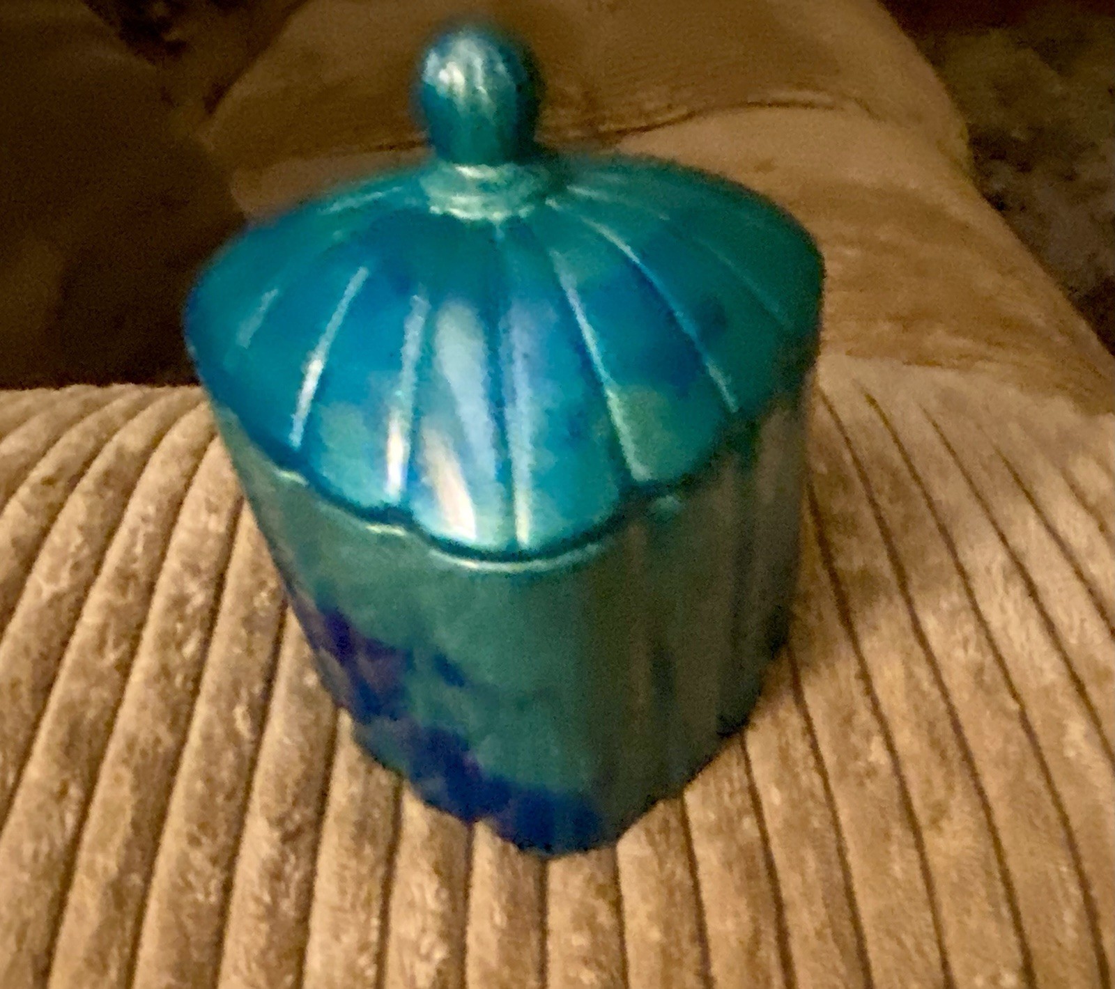 Homemade resin Heart-Shaped Trinket Box w/ Lid, Blue & Green Heart Design,
