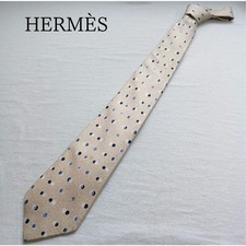 Hermes Tie, Beige, Polka Dot Pattern, 100% Silk, Luxurious Feel, N4601 picture