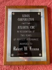 Vintage Xerox Corporation Award Wooden Plaque Perfect Attendance Atlanta 1982 picture