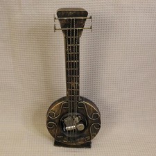 Vintage Metal Banjo Music Box Bronze Gold Rustic Boho Folk Art Decor 13.5in picture