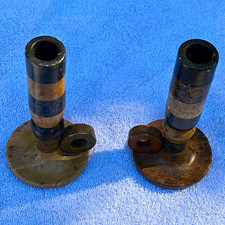 Set of 2 Vintage Brazil Soapstone Candle Holders, Round Striped Brown/Jade/Beige picture