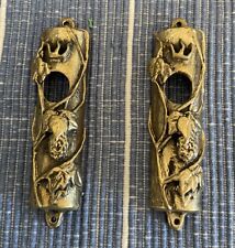 Vintage Pair Bronze / Brass Mezuzah Cases Art Design Marked. picture