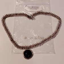  Navajo Sterling Silver and Black Onyx Pendant  Sterling Silver Sauser Necklace picture