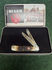 Case XX Sturm Ruger Trapper Burnt Honey Peach Seed Jig Scrolled Bolster In Tin picture