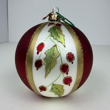 Vintage WC Angel Tag Glass Christmas Ornament Red Holly Berries Leaves picture