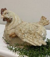 Vtg Ceramic Glazed Cream Sitting Chicken Hen Sculpture Figurine Decoration picture